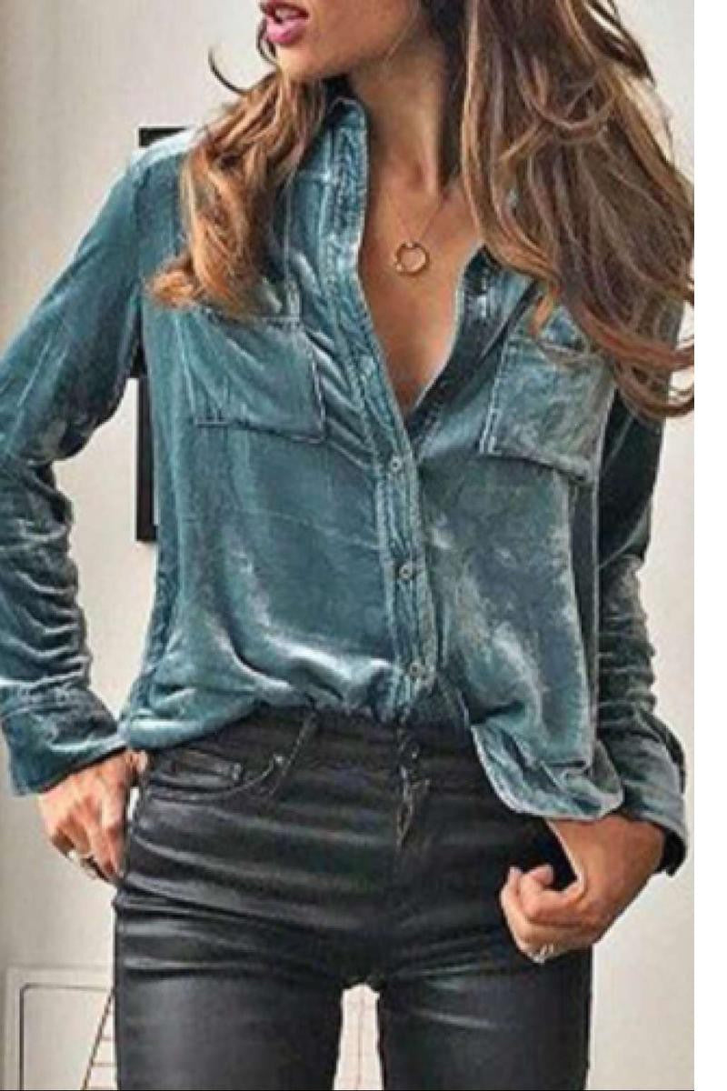 Long Sleeve Velour Velvet Long Sleeve Shirt