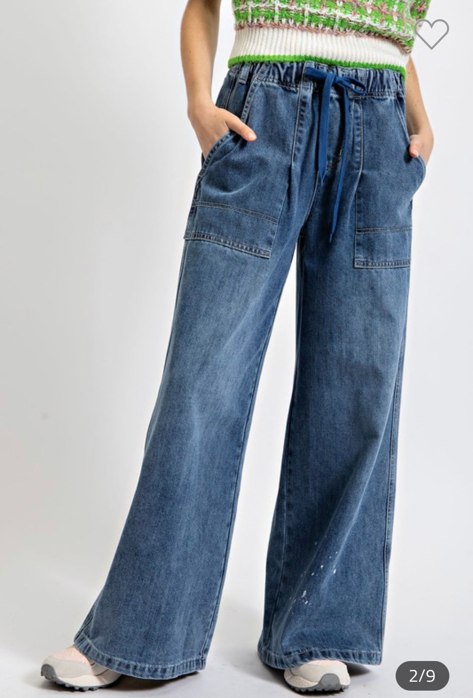 Washed Denim Wide Leg Pants