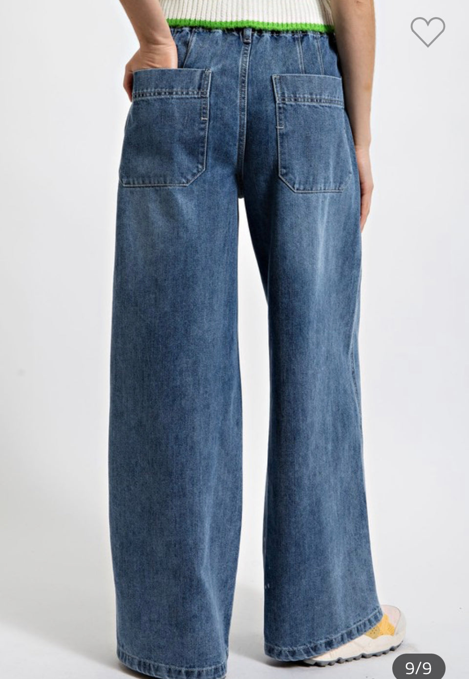 Washed Denim Wide Leg Pants