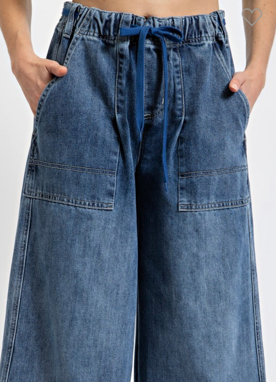 Washed Denim Wide Leg Pants