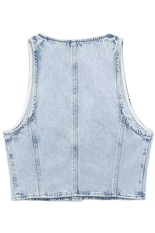 Cropped Denim Vest