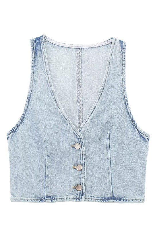 Cropped Denim Vest