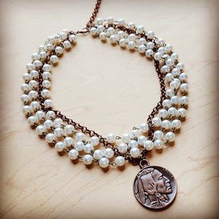 Pearl and Copper coin Necklace