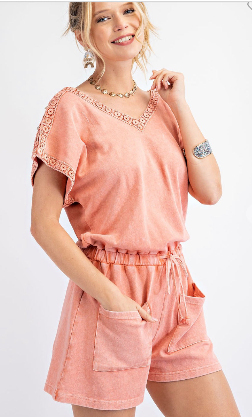 Mineral Washed Coral Romper