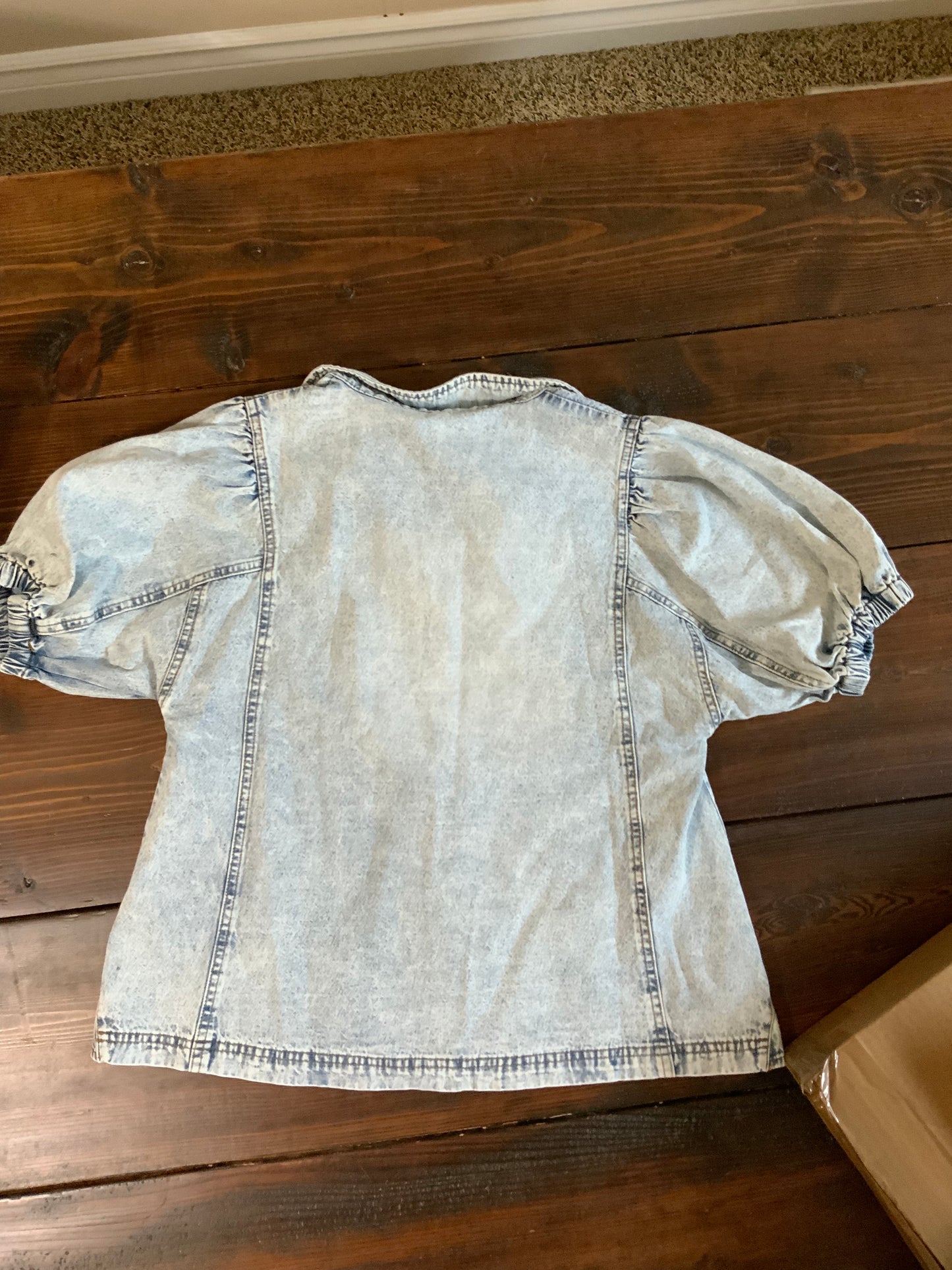 Puff Sleeve Button Down Denim Top