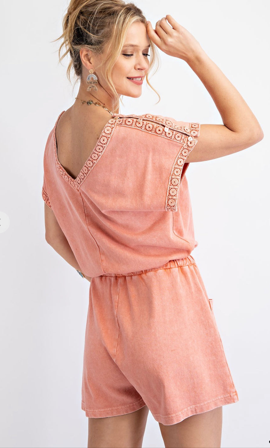 Mineral Washed Coral Romper