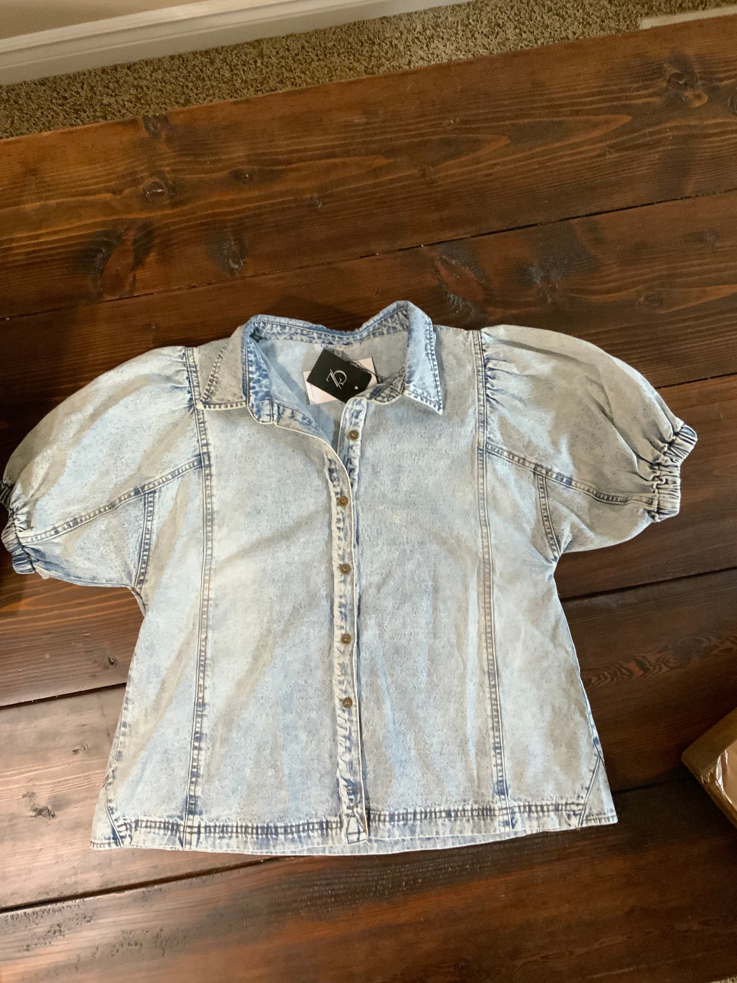 Puff Sleeve Button Down Denim Top