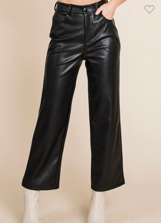 Faux Leather Wide Leg Pants