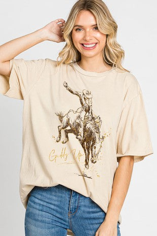 Giddy Up Tee  Mineral Wash in Oatmeal