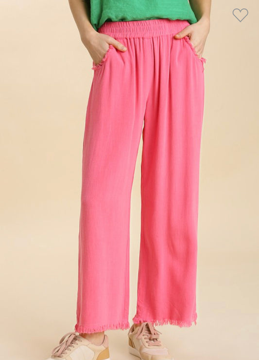 Bubblegum Pink Linen Crop Pants
