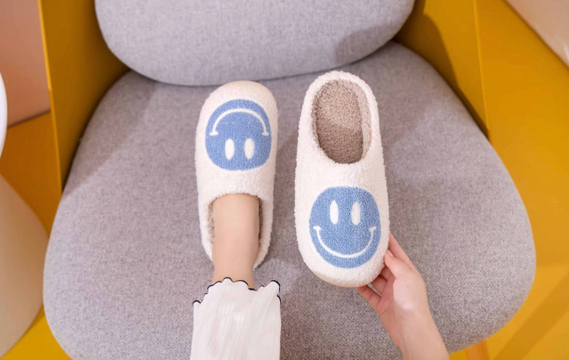 Fuzzy Smiley Face Slippers